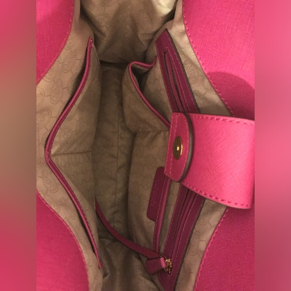 MICHAEL MICHAEL KORS HAMILTON BAG LG TOTE GENUINE LEATHER FUSCHIA With Dust Bag - Picture 6 of 7